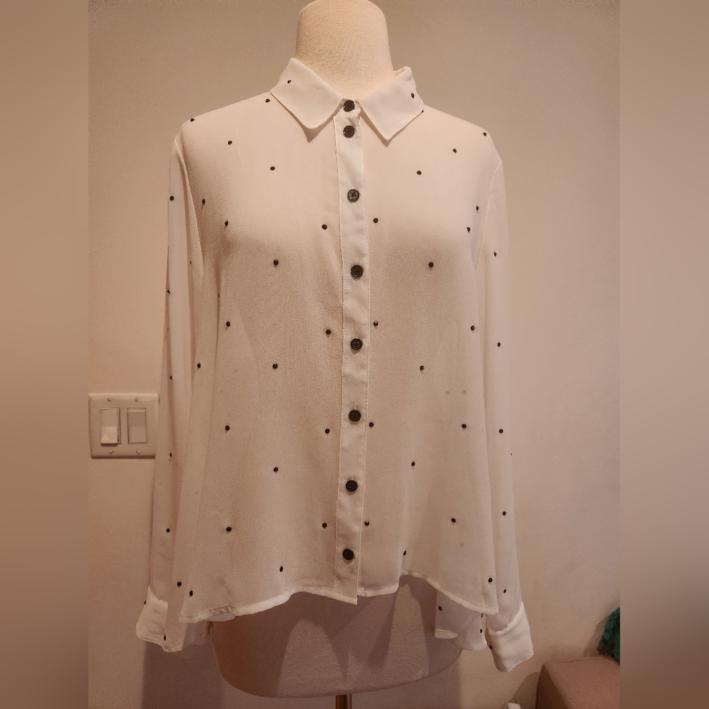 Cooperative Sheer Blouse with Black Rhinestones in Size L